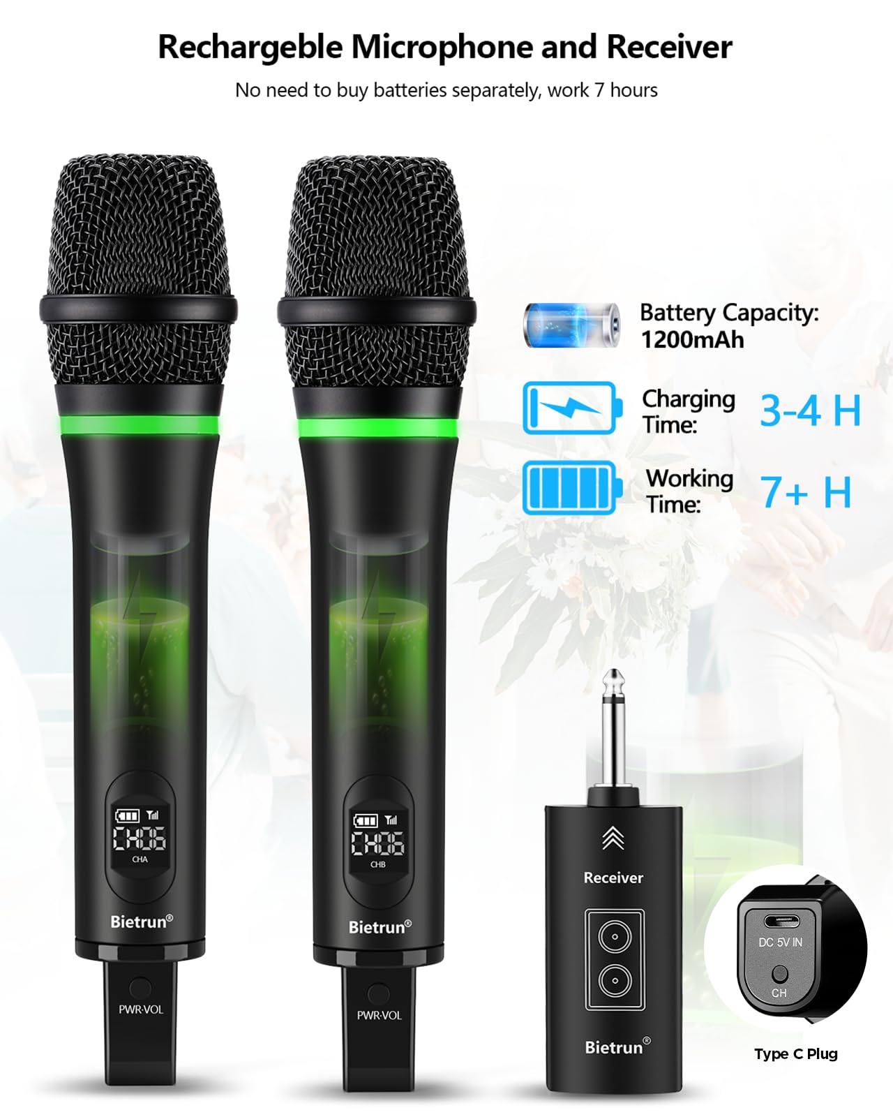 Amazon.com: Bietrun Rechargeable Wireless Microphone, Dual Metal